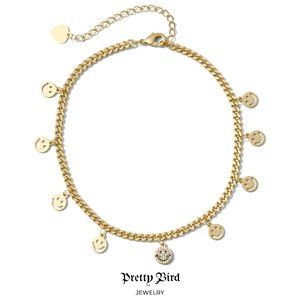 18K Yellow Gold Plated Happy Pave Anklet